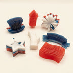 Four patriotic mini soaps in red, white, and blue