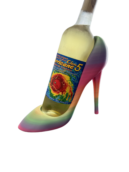 3D printed high heel shaped wine bottle holder in a stiletto design