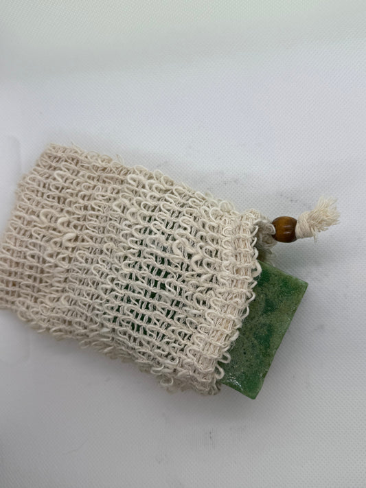 Natural Cotton Mesh Soap Saver Bag with Wooden Beads, Exfoliating Soap Pouch