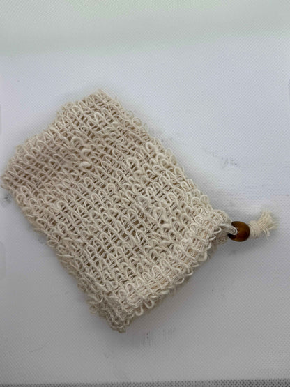 Natural Cotton Mesh Soap Saver Bag with Wooden Beads, Exfoliating Soap Pouch
