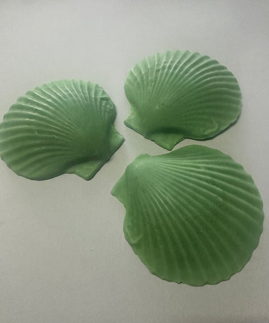 Decorative Sea Shell Soaps with Shea Butter and Vitamin E, Apple Scented, Green, Set of 3