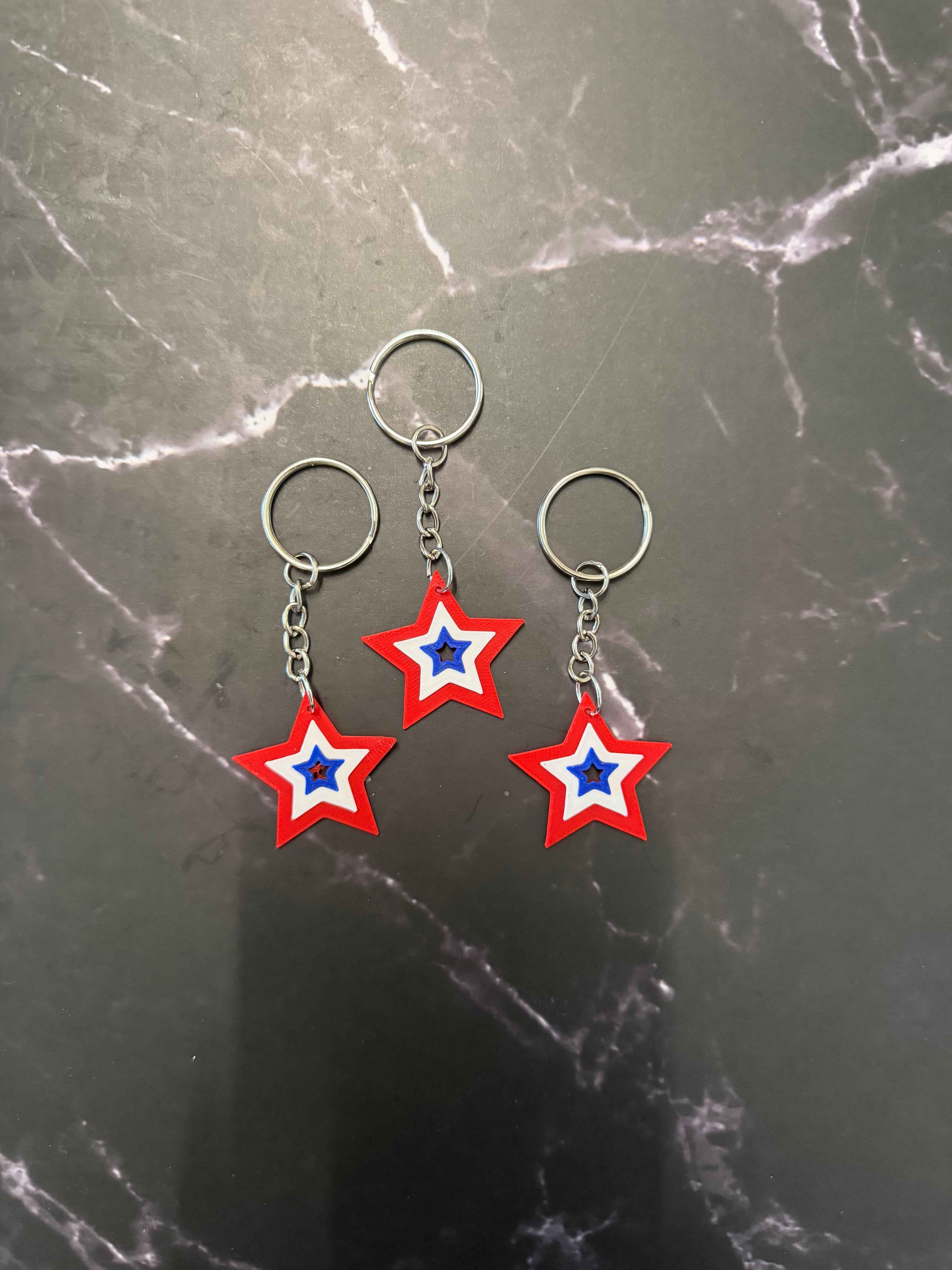 Patriotic Star Keychain Set of 3, 3D Printed Red White Blue, 4th of July Gift, USA Keychain, Veteran Owned, USA 250th Anniversary, America 250 birthday, Star Keychain