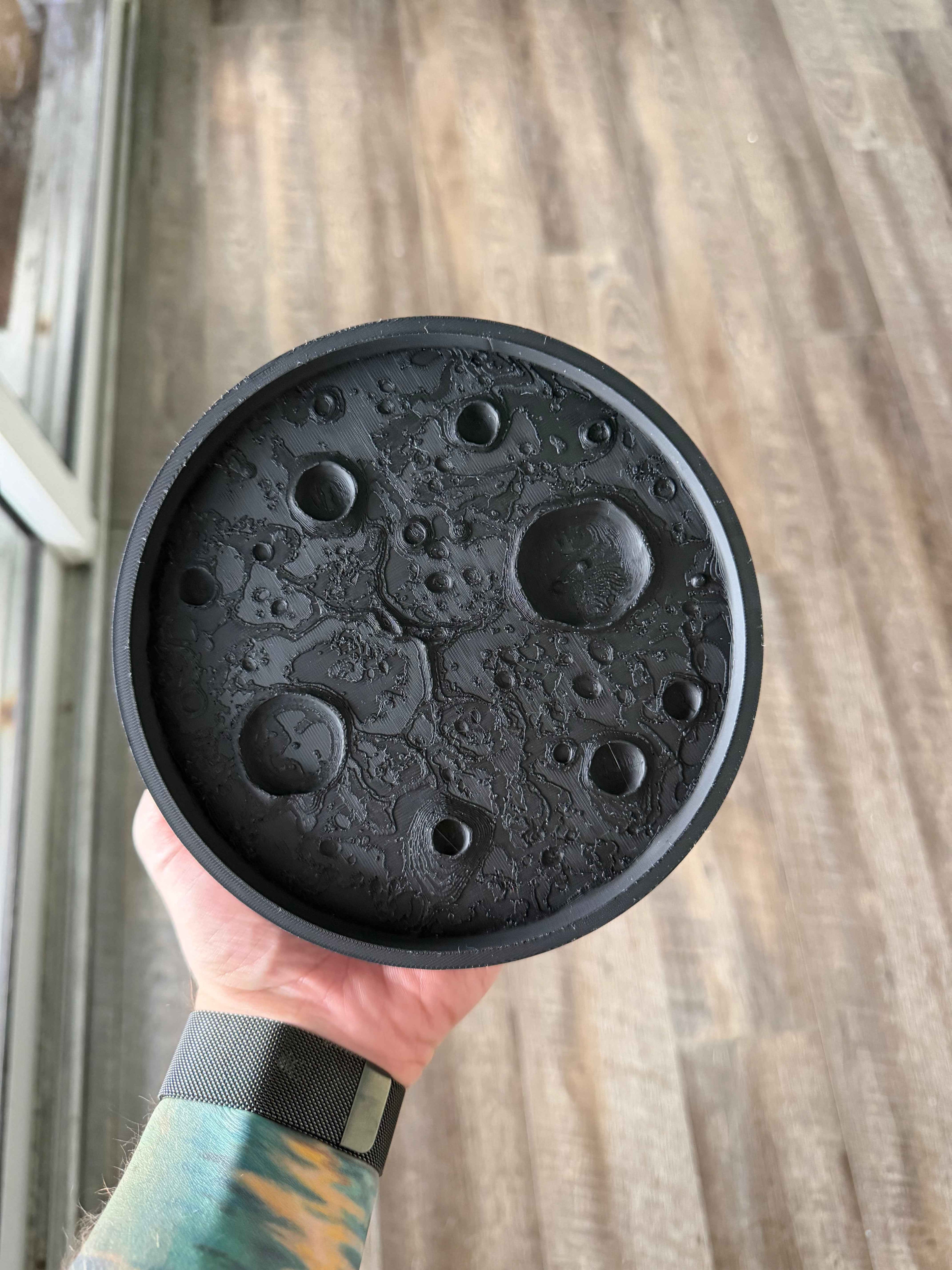 3D Printed Moon Tray | Lunar Surface Catch-All Dish | Handmade Matte Black Space Decor