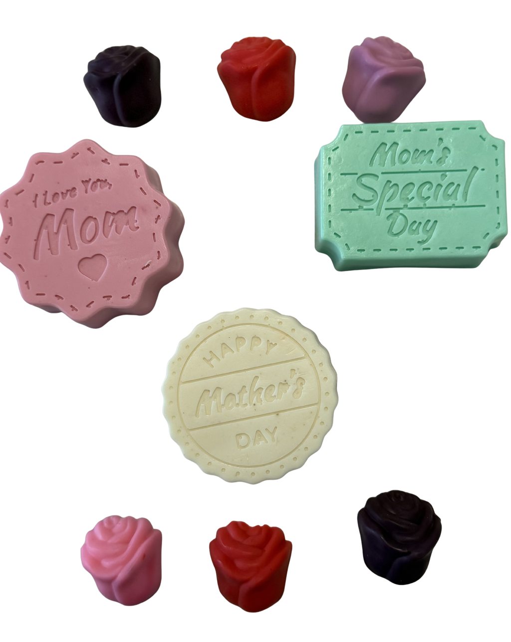 Mothers Day Soap Gift Set, Handmade Rose Soap, Gift for Mom, 6 Piece Set, I Love You Mom, Stamped Soap, Veteran Owned Small Business