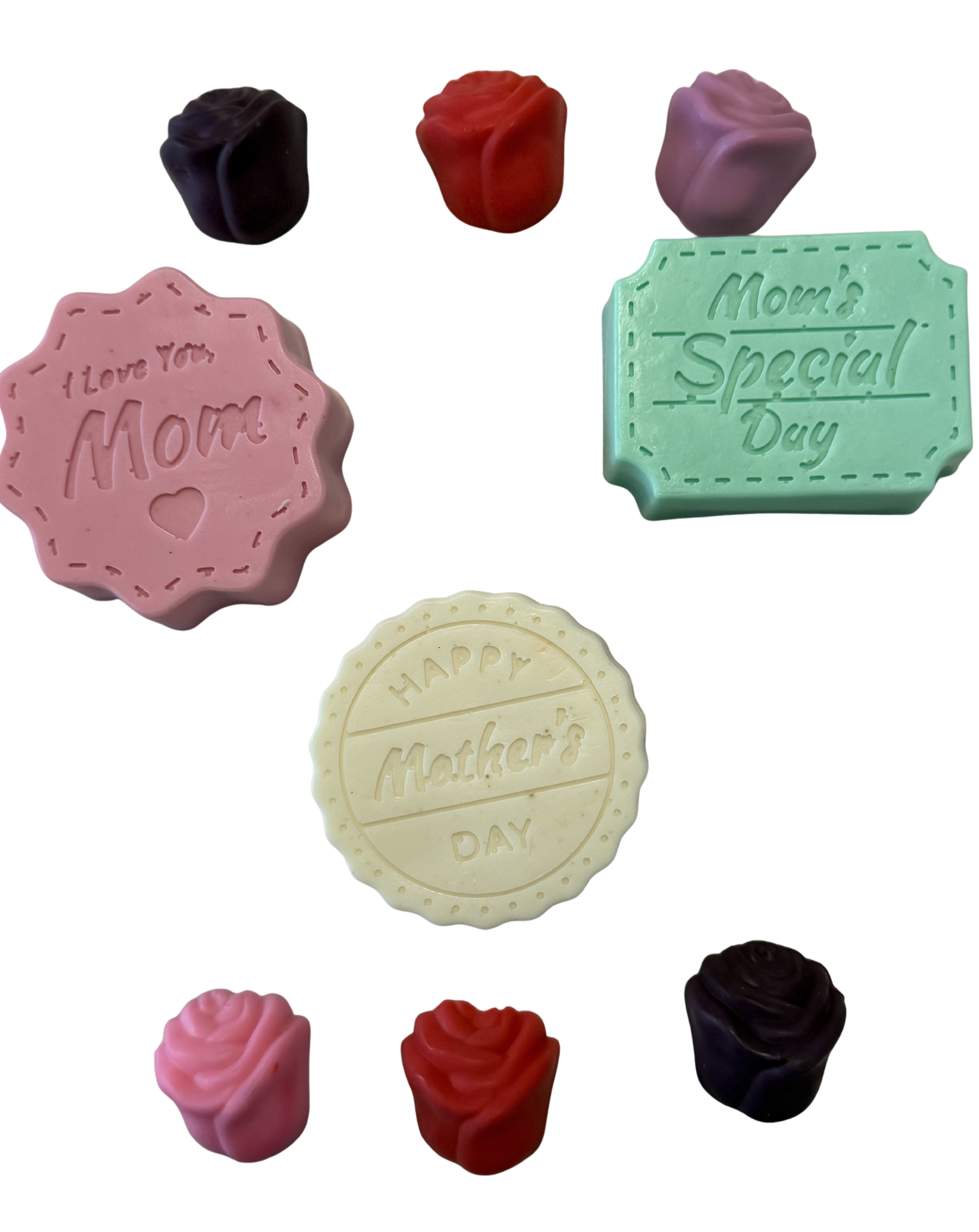 Mothers Day Soap Gift Set, Handmade Rose Soap, Gift for Mom, 6 Piece Set, I Love You Mom, Stamped Soap, Veteran Owned Small Business