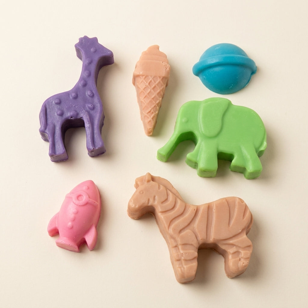 Handmade kids novelty soaps in fun shapes and three sizes