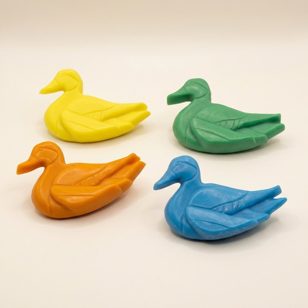 Four handmade duck shaped novelty soaps in a gift set