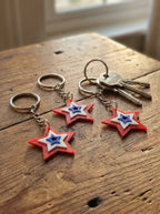 Patriotic Star Keychains – 3D Printed, Set of 3