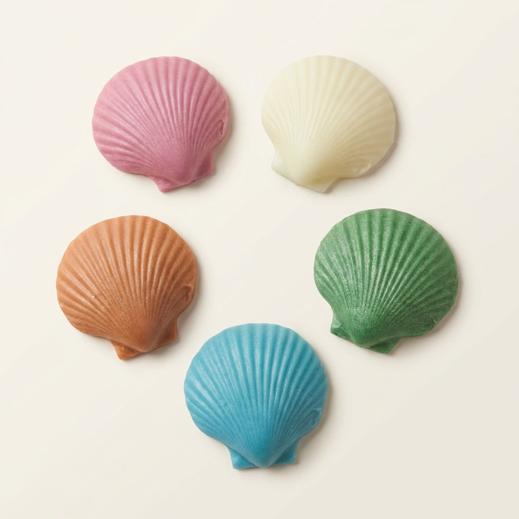 Sampler set of mini scallop shell soaps in assorted scents, handmade and SLS-free