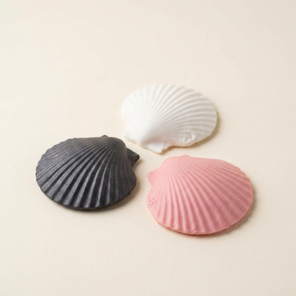 Three handmade scallop shell soap bars, SLS-free natural soap