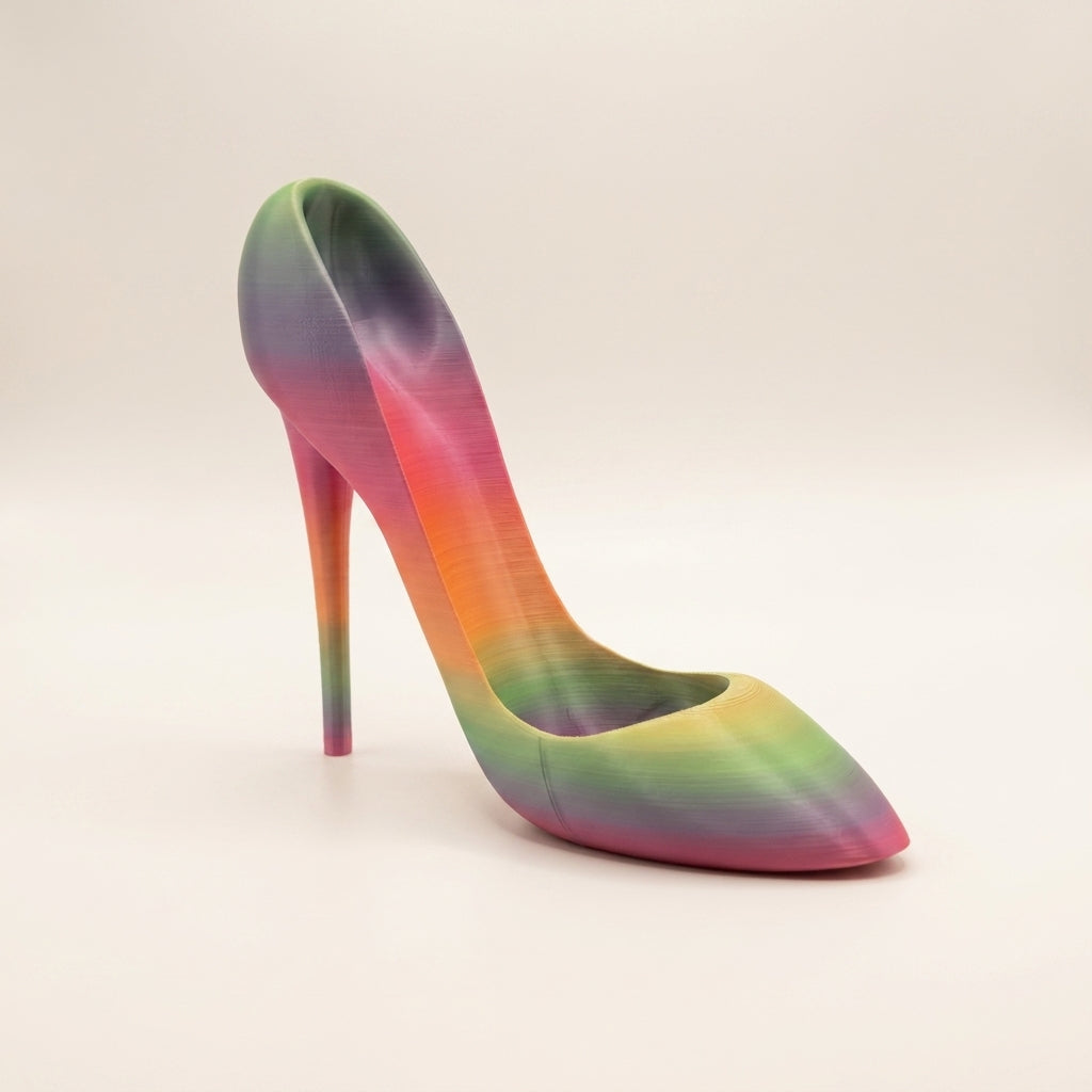 3D printed high heel shaped wine bottle holder in a stiletto design