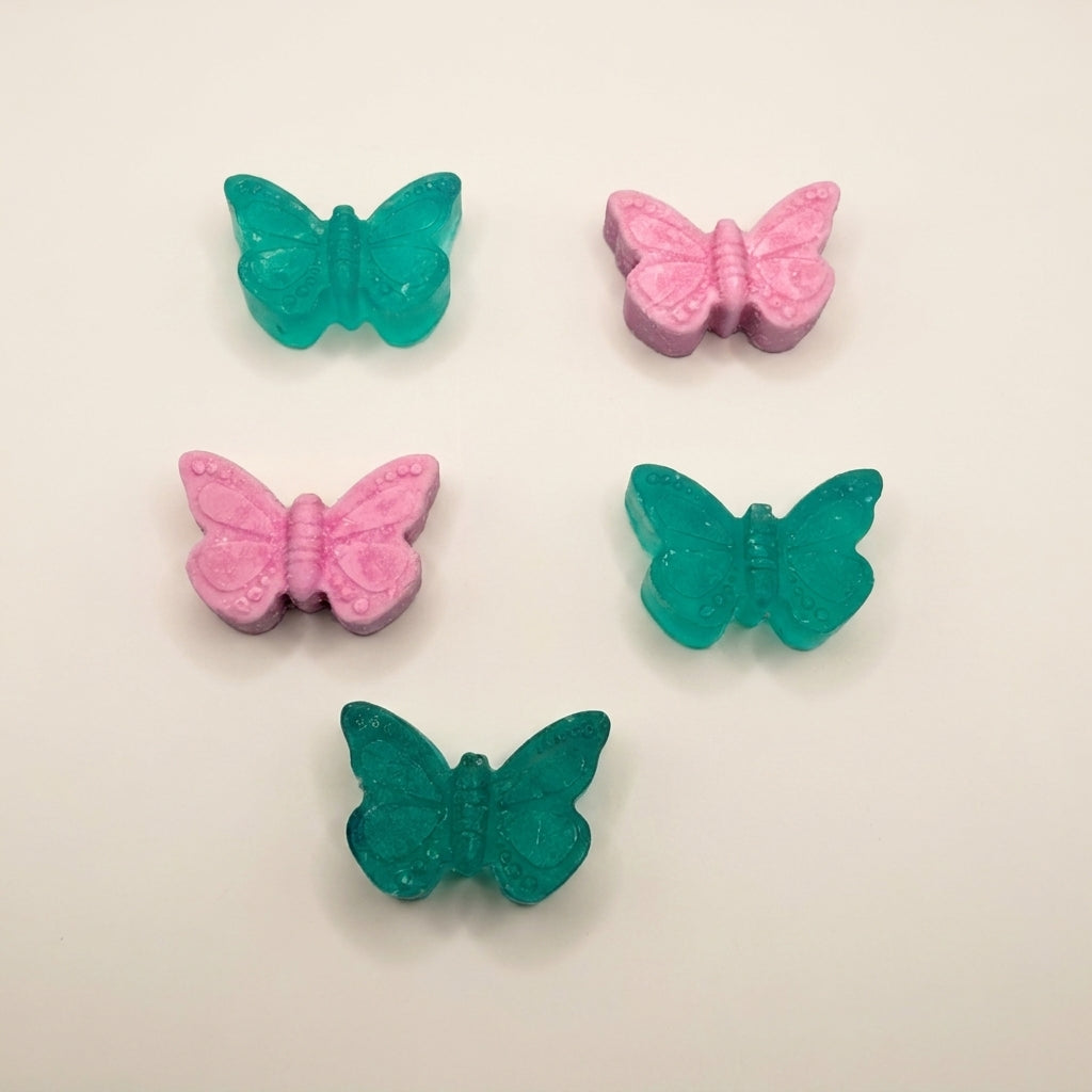Five hand-poured butterfly shaped soaps