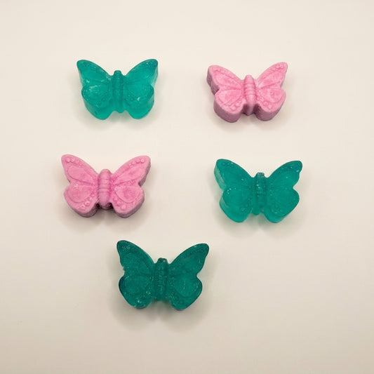 Five hand-poured butterfly shaped soaps