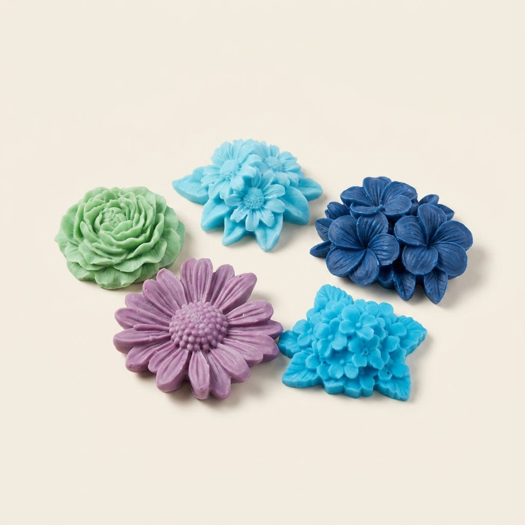 Assorted mini flower shaped soaps, hand-poured in small batches