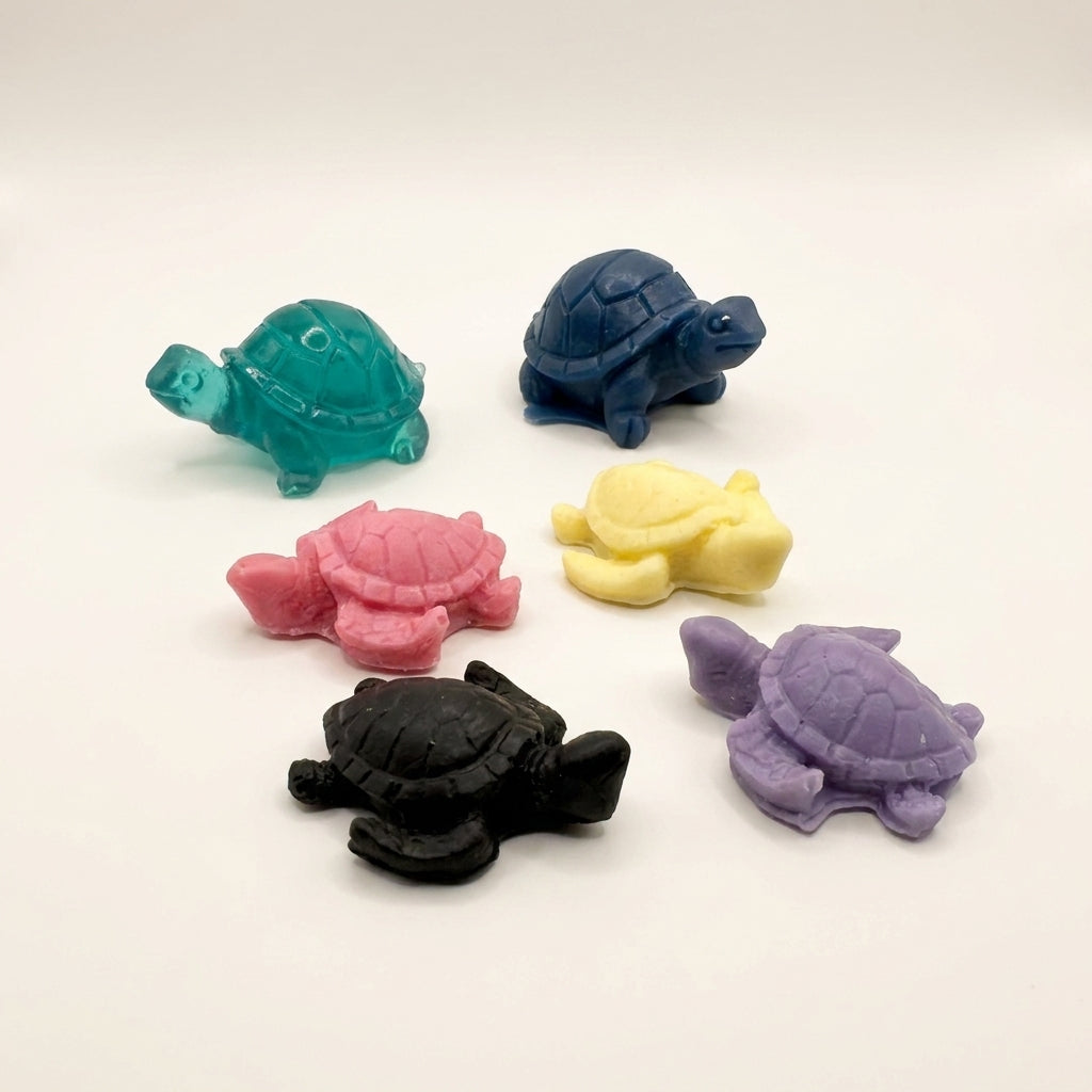 Five mini turtle shaped soaps, handmade novelty bars for kids