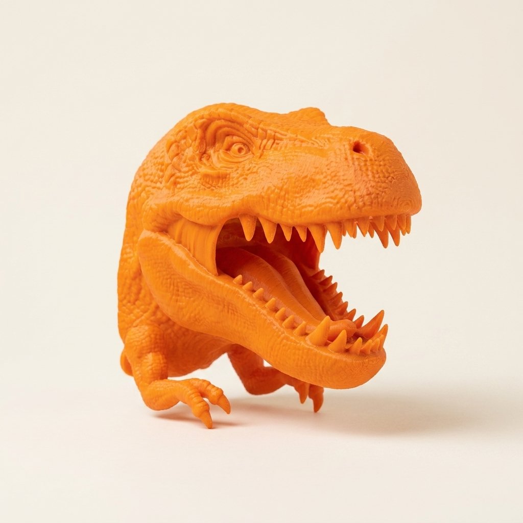 3D printed T-Rex holder with a game controller and headset mounted on it