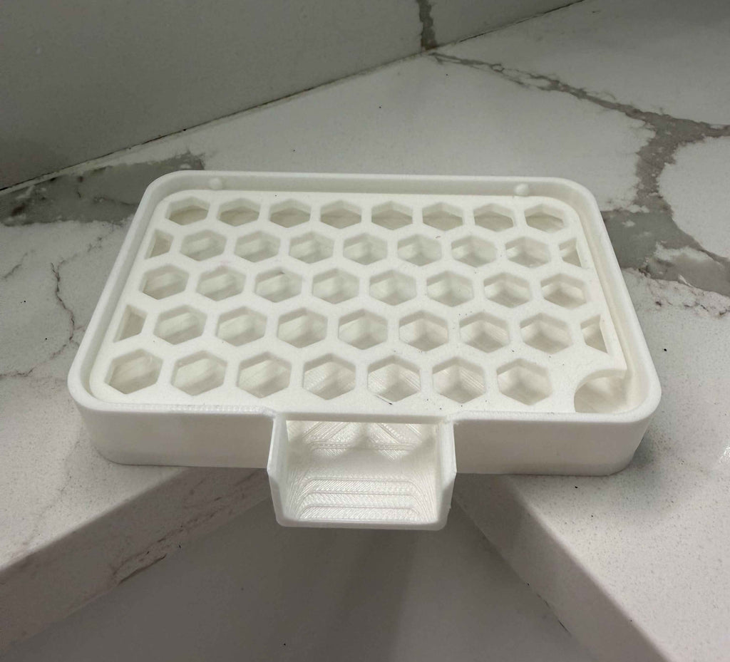 Honeycomb Soap Saver Tray with Drain Insert | Self-Draining Bar Soap Dish | 3D Printed | Bathroom & Kitchen